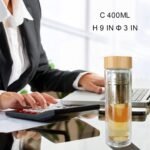 COMI Tea Bottle, 14 oz, Borosilicate Glass, Double Wall, Infuser & Strainer, Bamboo Lid, 400ml - Image 4