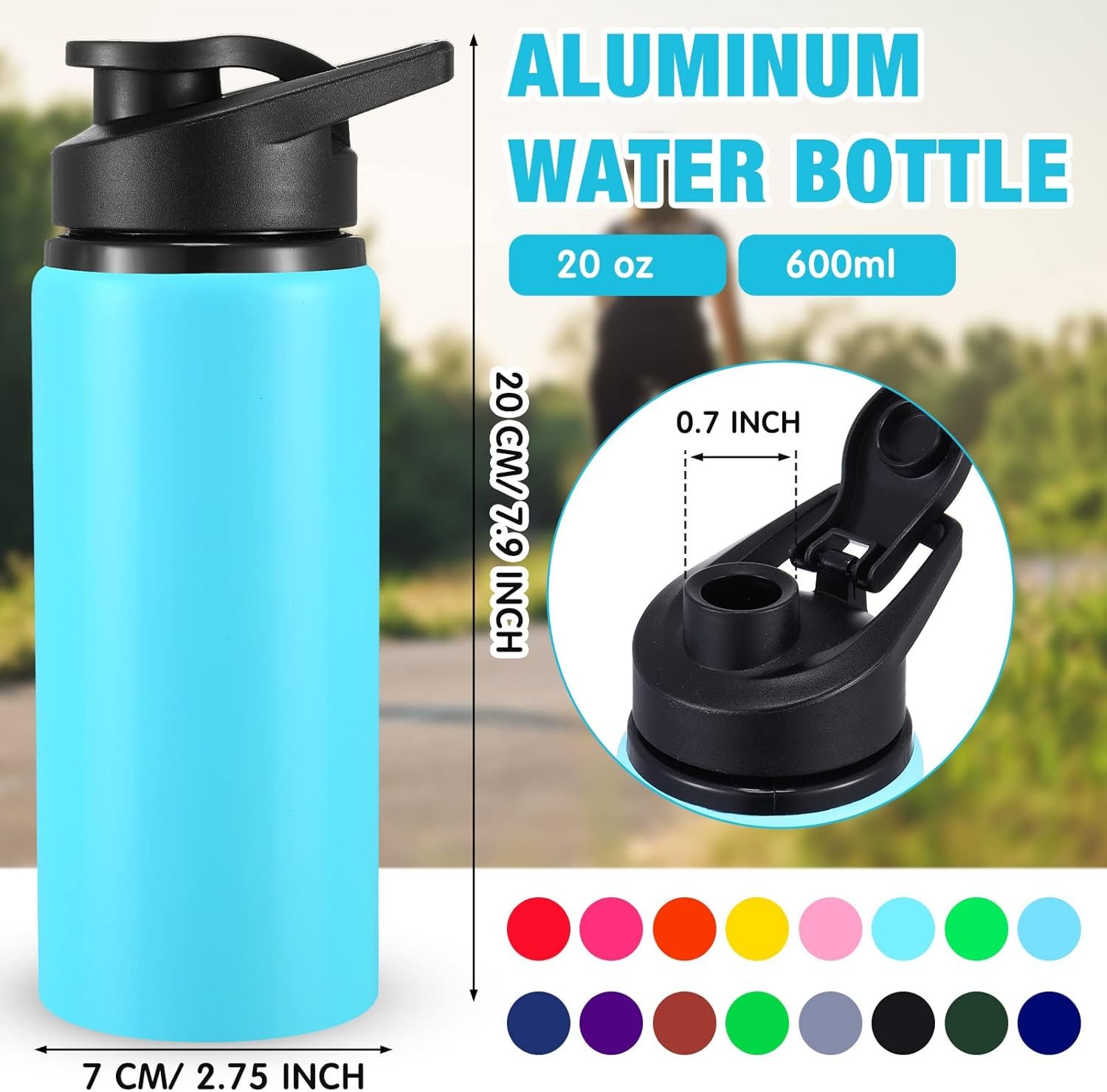 Yinder 16 PCS 20oz Aluminum Water Bottle Bulk Multicolor Reusable Sports Bottle with Snap Lids Multipack Vacuum Water Flask for Travel Camping, Picnics, Gym, Hiking, Cycling, Fishing - Image 3