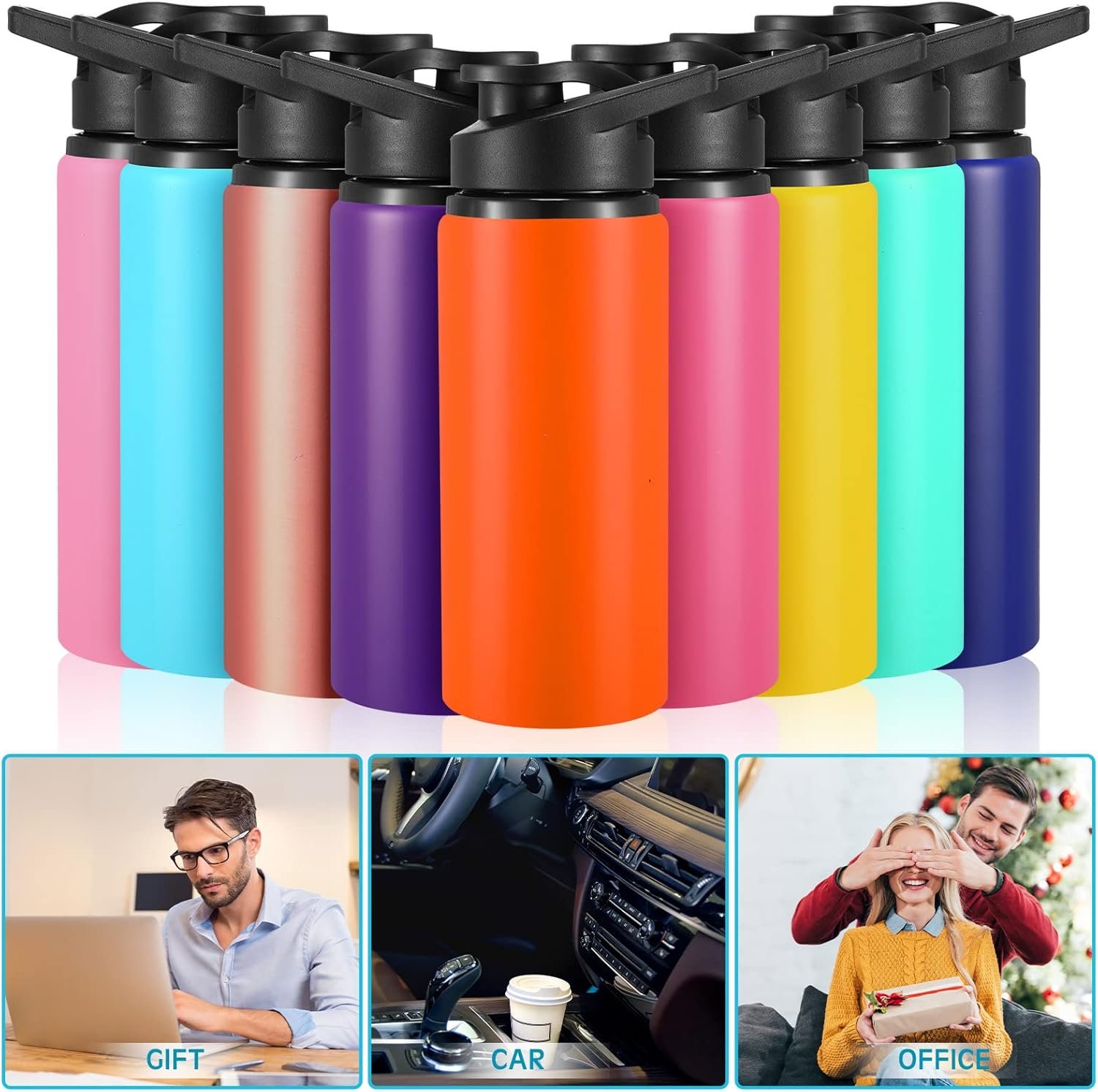 Yinder 16 PCS 20oz Aluminum Water Bottle Bulk Multicolor Reusable Sports Bottle with Snap Lids Multipack Vacuum Water Flask for Travel Camping, Picnics, Gym, Hiking, Cycling, Fishing - Image 6