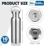 Mimorou 10 Pack Insulated Water Bottle 20 oz Stainless Steel Sport Bottle Bulk Double Wall Metal Reusable Flask with Leakproof Lid of Handle for Travel Cyclists School Gift(Silver) - Image 3