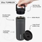 BJPKPK Insulated Water Bottle with 2 Lids,20 oz Double Wall Stainless Steel Vacuum Tumbler Travel Coffee Mug,Wide Mouth Thermal Cup,Grey - Image 4