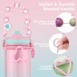 Mininoo Kids Water Bottle for School - 16 oz Stainless Steel Insulated Water Bottle with Ceramic-Lined, Leakproof Straw Lid & Beaded Handle for Girls & Boys - Image 4