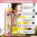 FrutPunch 18 OZ Glass Water Bottles, Water Bottle with Time Marker, Leakproof Glass Water Bottles with Silicone Sleeves, Suitable for Offices and Gyms. (pink) - Image 3