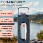 MIGHTY VESSEL 64 oz Glass Water Bottle – Dark Blue | Large Borosilicate Glass Jug with Straw & Time Marker – Leakproof, Travel-Ready Hydration for Sports, Gym, Daily Use - Image 3