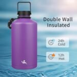 Konokyo Gallon Insulated Water Bottle with Straw,128 oz 3 Lids Water Jug with Carrying Bag,Paracord Handle, Double Wall Vacuum Stainless Steel Metal Flask,Purple - Image 3