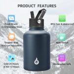 BJPKPK Insulated Water Bottles with Straw Lid, 50oz Large Water Jug, Stainless Steel Vacuum Bottles, Hot & Cold Thermo with 3 Lids and Paracord Handle,Navy Blue - Image 4