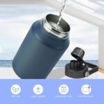 BJPKPK Insulated Water Bottles with Straw Lid, 50oz Large Water Jug, Stainless Steel Vacuum Bottles, Hot & Cold Thermo with 3 Lids and Paracord Handle,Navy Blue - Image 6