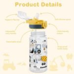 omedecal Kids Water Bottle for School, 16 Oz Plastic Straw Water Bottle with Silicone Spout and Leakproof Cover, Dishwasher Safe (Excavator) - Image 3