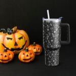 Sabobo Halloween Ghost Cup Gifts for Women Men, Spooky 40oz Tumbler with Handle and Straw, Holiday Black Engraved Stainless Steel Insulated Water Bottle (1 PC) - Image 3