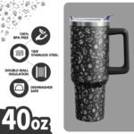 Sabobo Halloween Ghost Cup Gifts for Women Men, Spooky 40oz Tumbler with Handle and Straw, Holiday Black Engraved Stainless Steel Insulated Water Bottle (1 PC) - Image 5