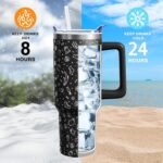 Sabobo Halloween Ghost Cup Gifts for Women Men, Spooky 40oz Tumbler with Handle and Straw, Holiday Black Engraved Stainless Steel Insulated Water Bottle (1 PC) - Image 6