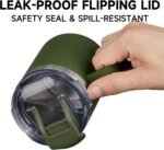 ALOUFEA 12oz Insulated Coffee Mug Cup with Handle, Stainless Steel Travel Coffee Mug with Flip Lid, Double Wall Vacuum Coffee Tumbler, ArmyGreen - Image 3