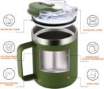 ALOUFEA 12oz Insulated Coffee Mug Cup with Handle, Stainless Steel Travel Coffee Mug with Flip Lid, Double Wall Vacuum Coffee Tumbler, ArmyGreen - Image 4