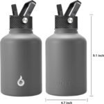 BJPKPK 50oz Stainless Steel Insulated Water Bottle, Vacuum Water Bottle with Straw, Leak Proof, Hot & Cold Insulation, 3 Lids & Paracord Handle, Gray - Image 3