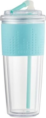 Copco Lock-n-Roll Double Wall Tritian Spill-Proof Tumbler with Soft Grip Sleeve and Patented Flip Up Straw, 20-Ounce, Teal - Image 3