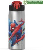 Zak Designs 27oz Marvel 18/8 Single Wall Stainless Steel Water Bottle with Flip-up Straw and Locking Spout Cover, Durable Cup for Sports or Travel (27oz, Spider-Man) - Image 3