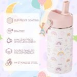 Kids Water Bottle with Straw 12 oz - Insulated Stainless Steel Sports Bottle, Leakproof Wide Mouth Thermal Cup with Straw & Handle Lids for School Travel Outdoor Activities - Image 3
