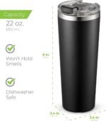 SIPX™ 22 oz Insulated Coffee Tumbler with Leakproof Lid – Stainless Steel, Vacuum Insulated – Keeps Drinks Hot or Cold for Hours – Cupholder Friendly Travel Mug – Black - Image 5