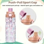 PIQUEBAR Kids insulated Water Bottle 17oz & Sport Water Bottle 24oz Set, Stainless Steel Metal Vacuum Water Bottles, Leakproof Tritan Sport Water Bottles for School Boys Girls, Pink Mermaid - Image 5