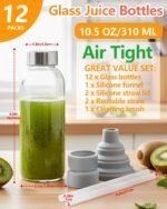 Zukro Glass Juice Bottles 10.5 oz, 12 Pack Reusable Small Clear Water Container With Stainless Steel Lids & Straw for Juicing, Smoothie, Travel, Homemade Drinks, Fridge, Leak Proof & BPA Free - Image 5