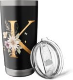Letter K Initial Floral monogram Travel Coffee Cup Mug Stainless Steel Insulated Tumbler - Image 5