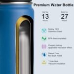 koodee Insulated Water Bottle, 32 oz Stainless Steel Double Wall Vacuum Wide Mouth Sport Bottle with Leakproof Spout Lid (Navy) - Image 5