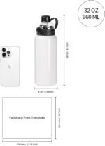 PYD Life 4 Pack Sublimation Sports Insulated Water Bottle Blanks 32 OZ / 900 ML Vacuum Flask Jug Tumblers with Straw Spout Pop Lid and Silicone Handle for Gym,Hiking,Outdoors - Image 3