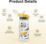 wooshwa Kids Water Bottle for School, 20 Oz Plastic Water Bottle with Silicone Spout and Pop-Up Cover, BPA Free & Dishwasher Safe (Excavator) - Image 3