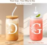 Personalized Gifts for Women – 16oz Initial Glass Cup with Lid & Straw – Custom Bridesmaid Tumbler for Wedding Party, Bachelorette Party,Christmas,Birthday,or Thank You Gift-T - Image 4