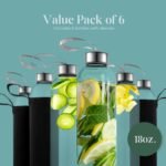 Kitchen Lux 18oz Glass Water Bottles – Pack of 6 Nylon Protective Sleeves, Airtight Screw Top Lids, Portable Carrying Loops - Lead, PVC and BPA Free - Water, Milk, Smoothie, Juice Beverage Glasses - Image 4