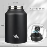 Konokyo Half Gallon Jug with Handle,64 oz Insulated Water Bottle with Carrying Pouch,Double Wall Vacuum Stainless Steel Metal Bottle,Black - Image 3