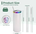 YOUKE OLA 16 Pack Rainbow Plated Stainless Steel Tumbler Straight Double Wall Powder Coated for Laser Engrave, 20oz White To Iridescent - Image 3