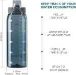 Teentumn Time Marker Water Bottle Gym, 30oz Large Durable Transparent Bottle for Workout Sport Travel Water Tracker Blue (Pack of 1) - Image 3