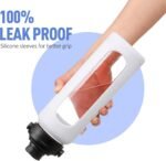 NOLOGLAZIC 32oz Glass Water Bottle with Straw and 2 Lids- Bamboo and Spout Lid,Motivational Sports Water Bottle with Silicone Sleeve and Time Marker,Reusable for Gym, Outdoors, White - Image 4