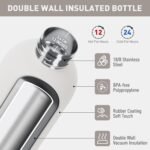 Exllena Small Water Bottles 12 oz with Handle Lid and Carabiner, Mini Insulated Water Bottle Double Wall Vacuum Leakproof for Kids/Adults (Ivory) - Image 4