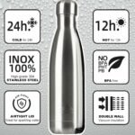 Mont-Clair H2O Stainless Steel Water Bottle, Vacuum insulated - BPA Free, 12h Hot & 24h Cold Drinks, Metal Water Bottle 1L Leakproof, Ideal for Adult, Kids, Running - Silver - Image 3