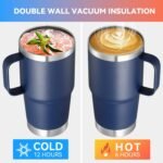 VEGOND 20 oz Tumbler with Handle Lid and Straw, Stainless Steel Insulated Travel Coffee Mug Spill Proof Double Wall Metal Tumbler Cup Keeps Drink Hot and Cold, Navy Blue 1 Pack - Image 4