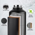 Fijinhom Gallon Water Bottle with 2 Lids (Straw & Spout), 304 Stainless Steel Water Jug with Handle and Wide Mouth, 1 Gallon Vacuum Double Walled Jug for Sports, Outdoors, Leak-Proof, Black 128 oz - Image 3