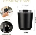 DEQIANG Travel Coffee Cup, Coffee Cup Travel with Lid, Insulated Coffee Mug for Hot & Cold Beverages, Great Gift Choice for Coffee Lovers, Office Workers, Hikers & Commuters (Black, 8.5 oz) - Image 3