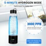 Hydrogen Water Bottle, 3000PPB Portable Hydrogen Water Ionizer Machine, Rechargeable Hydrogen Water Bottle Generator,with SPE & PEM, Hydrogen Water Cup for Exercise, Travel, Home, Office -Black - Image 4