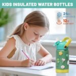 pluseight Kids Insulated Water Bottle, 12 oz BPA-FREE Double Wall Vacuum Tumbler 18/8 Stainless Steel Leak Proof Kids Cups with Straw for School Travel Boys Girls (Green) - Image 4