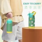 pluseight Kids Insulated Water Bottle, 12 oz BPA-FREE Double Wall Vacuum Tumbler 18/8 Stainless Steel Leak Proof Kids Cups with Straw for School Travel Boys Girls (Green) - Image 5