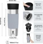 Yawbay Travel Coffee Mug with 360°Lid, Travel Coffee Tumbler 16 oz Leak Proof, Stainless Steel Insulated Travel Mugs for Hot and Cold Spill Proof Leak Proof(Grey) - Image 5
