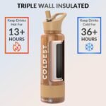Coldest Insulated Water Bottle with Straw Lid - Stainless Steel Metal Insulated Bottle for Men & Women (Executive Wood, 40 oz) - Image 3