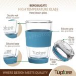 Tupkee Double Wall Glass Tumbler - 8-Ounce, All Glass Hand Blown Reusable Insulated Tea/Coffee Mug & Lid, Travel Mug - Niagara - Image 3