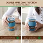 Tupkee Double Wall Glass Tumbler - 8-Ounce, All Glass Hand Blown Reusable Insulated Tea/Coffee Mug & Lid, Travel Mug - Niagara - Image 5