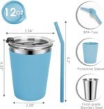 Vermida Stainless Steel Kids Cups with Lids and Straws Leakproof, 2 Pack 12oz Spill Proof Cups for Toddlers Kids Tumblers Unbreakable Sippy Cup with Straws for School, Outdoor (Blue & Green) - Image 3