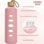 Ferexer Sport 32oz Glass Water Bottle 1000ml /1 liter Borosilicate Glass Water Bottle Reusable Waterbottle Jugwith Silicone Sleeve and Unique Lid (Pink - Image 3