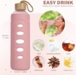 Ferexer Sport 32oz Glass Water Bottle 1000ml /1 liter Borosilicate Glass Water Bottle Reusable Waterbottle Jugwith Silicone Sleeve and Unique Lid (Pink - Image 4