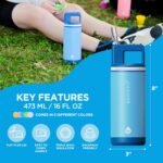 GROSCHE Alpine Flip n' Sip 16oz Insulated Kids Water Bottle - Stainless Steel, Leakproof Flask with Straw - Perfect for Gym, Travel & Outdoor Use - Keeps Water Cold upto 60 hrs - Scuba Blue - Image 5
